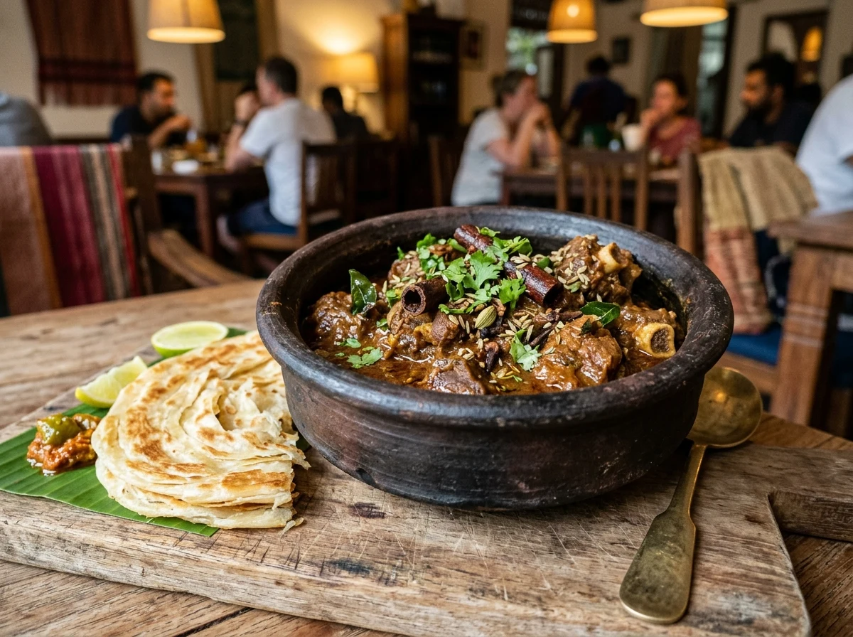 Authentic slow cooked curry in black clay pot